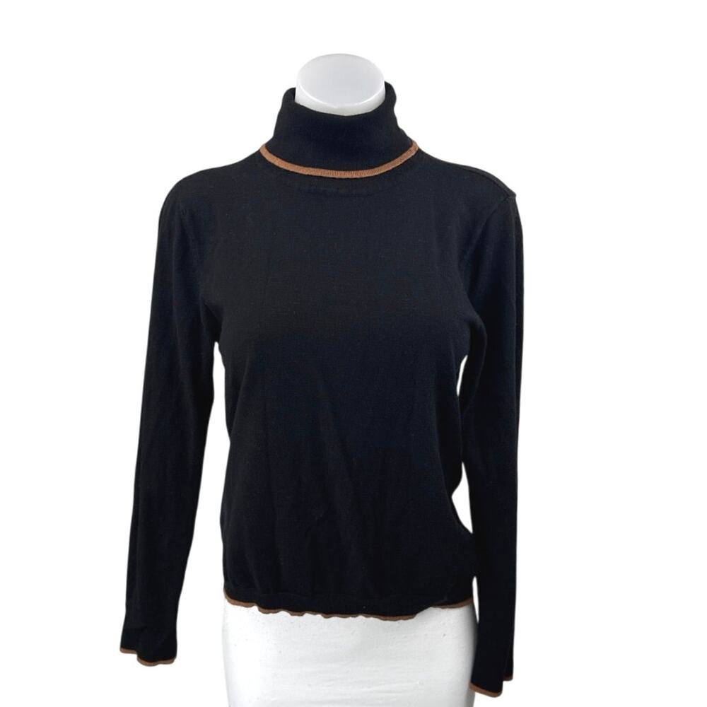 Max Studio Women's Black Tan Long Sleeve Turtleneck Knit Sweater Top Size L